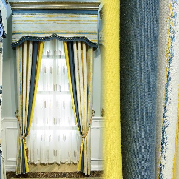 

custom curtains simple modern noble fringe fashionable thicken cotton linen stripes cloth blackout curtain valance tulle e881