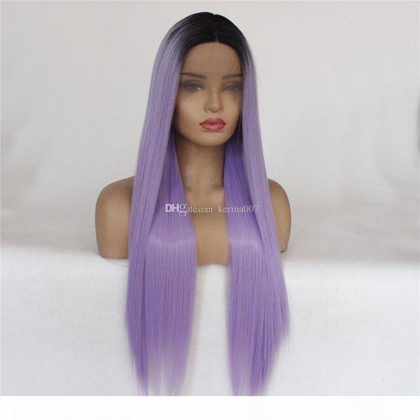 

silky straight light purple synthetic lace front wig heat resistant long hair light for black women cosplay wig