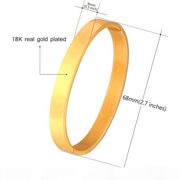 

men's fashion 18k real gold plated bracelet stainless steel simple style gold bangle bracelet, Black