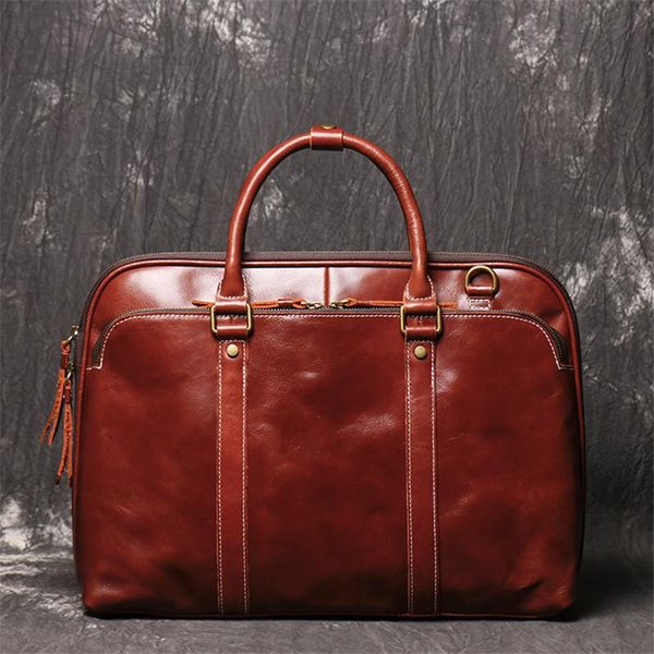 

nesitu a4 coffee brown genuine leather office men briefcase messenger bags business travel 14'' 15.6'' lapportfolio m105