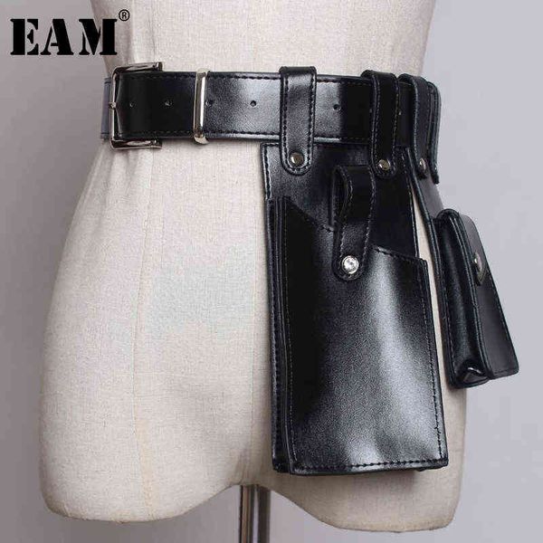 [EAM] 2022 New Spring Summer Pu Leather Black Buckle Orange Mini-bag Personality Long Belt Women Fashion Tide All-match JW655 AA220312