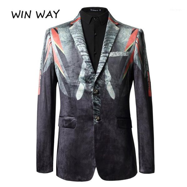 

win way blazer men casual print jacket stage suit host european style male costume slim fit luxury outerwear1, White;black