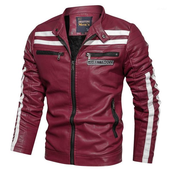 

2020 new stitching leather jacket and coat fashion men's street casual motorcycle leather jacket winter men's plus velvet1, Black
