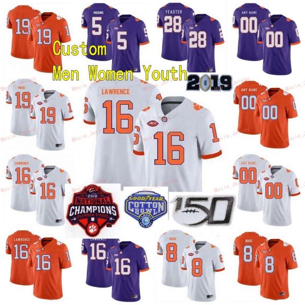 

stitched custom 47 james skalski 5 tee higgins 7 chase brice 8 deon cain justyn ross clemson tigers college youth kids jersey, Black
