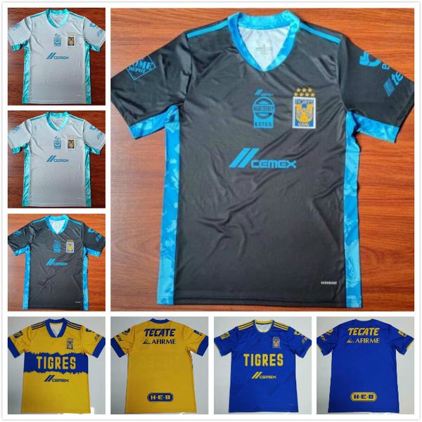 

liga mx 2020 2021 tigres uanl soccer jerseys 7 stars gignac home away 20 21 football men women and kids shirt 4xl, Black;yellow
