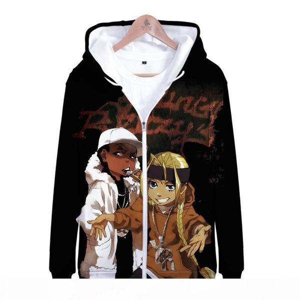 

the boondocks hoodie 3d zipper hoodies women men long sleeve hooded sweatshirt casual harajuku streetwear oversized clothes, Black
