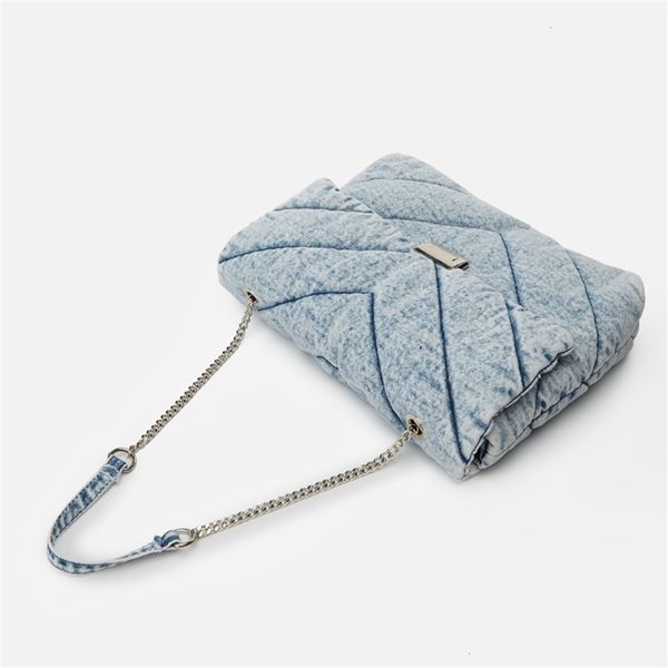 

fashion denim quilted women shoulder bags designer chains handbags luxury blue messenger bag female big square purses 2020 sac