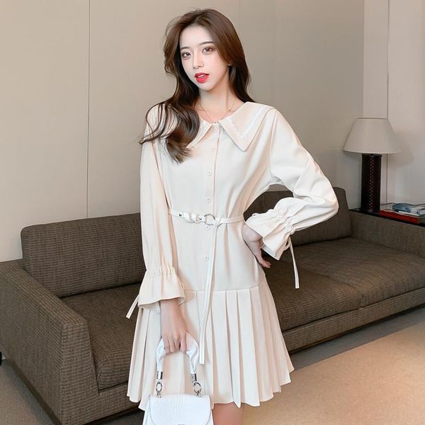 

casual dresses navy wind shirt collar college in the fall and winter of dress tall waist loose pleated their children, Black;gray