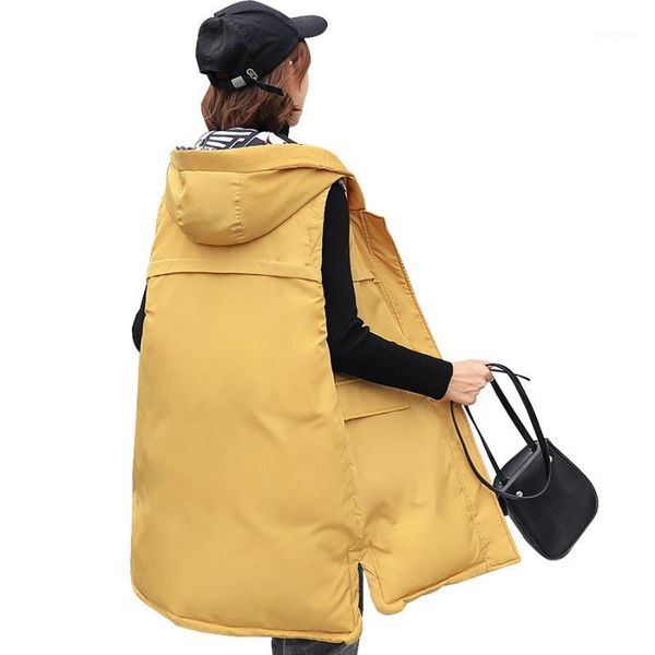 

winter long vest women 2019 sleeveless jacket cotton-padded thick warm vest outwear female plus size turn over wear waistcoat1, Black;white
