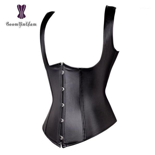 

shoulder straps slimming waist shapewear posture corrector steel boned corset underbust women body shaper leather vest 804#1, Black;white