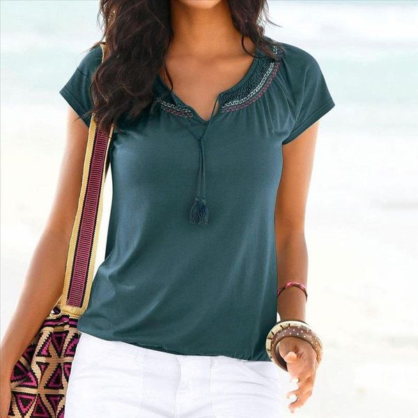 

2019 new summer women t shirt casual simple tassel bandage solid o neck short sleeve harajuku street 9040910, White