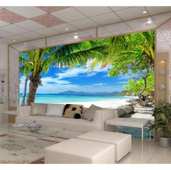 

custom 3d mural mediterranean modern minimalist sea beach coconut wall painting sofa living room tv background jllvwf bdebag