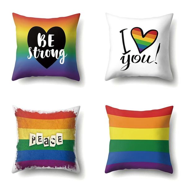 

pride rainbow pillow case peace & be strong throw cushion cover sofa decoration