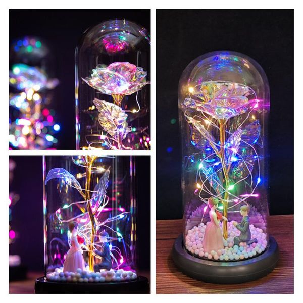 

party favor valentines day gift for boyfriend girlfriend eternal rose led light foil flower in glass cover wedding favors bridesmaid