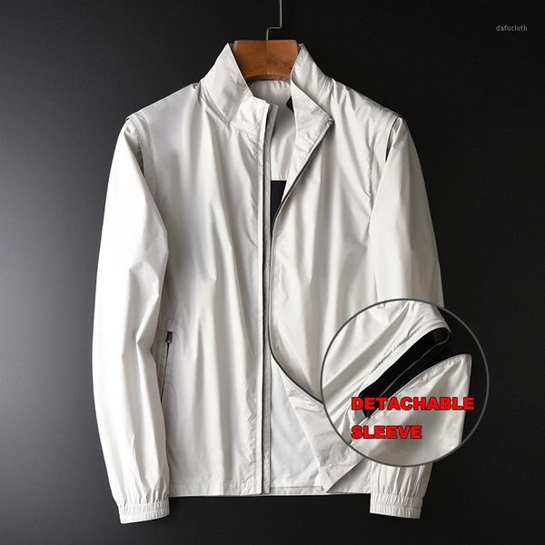 

beige men luxury sleeves detachable stand collar mens jackets and plus size 4xl casual slim fit male coats1, Black;brown