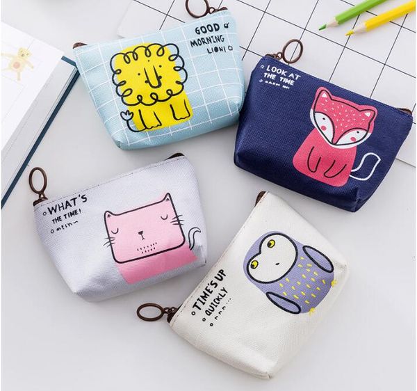 

200pcs women canvs lion prints short min coin purses mix color, Red;black