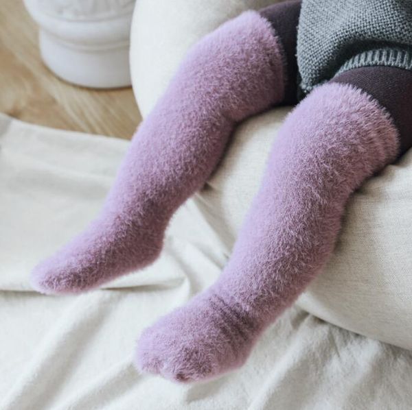 

children solid color baby over-the-knee stockings winter ferret thickening straight board middle tube stacked socks dhb2792