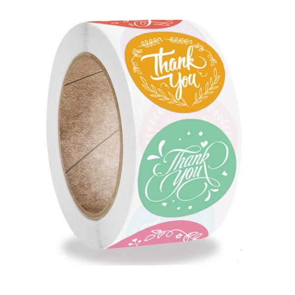 

500pcs 1inch flower thank you handmade paper adhesive stickers label for baking gift box wedding envelope decoration