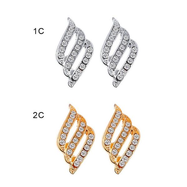 

1pair golden crystal color earrings women jewelry fashion delicate angel wing hollow feather style alloy earrings gift, Golden;silver