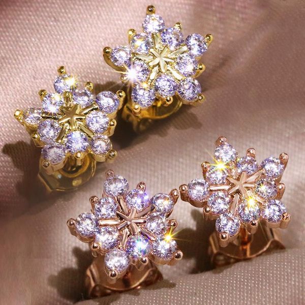 

stud fashion five-pointed star snowflake zircon 925 silver earrings female christmas anti-allergic silver-plated jewelry, Golden;silver