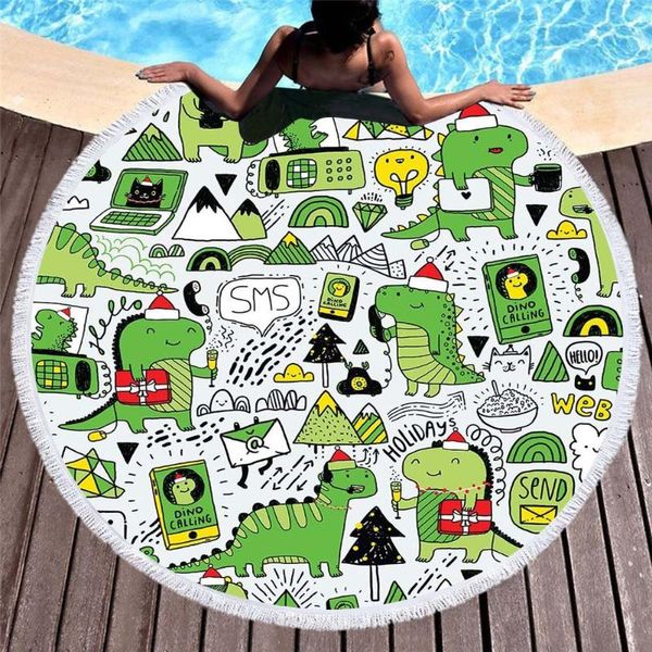 

towel cartoon round beach printed dinosaurs microfiber for childs quick-dry large roundie bath yoga mat summer
