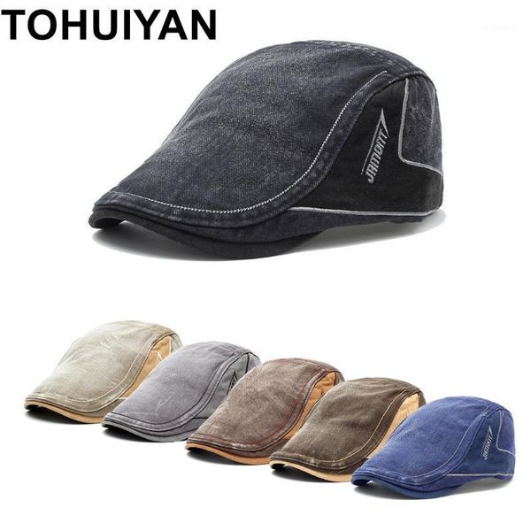 

tohuiyan mens vintage cotton newsboy hats spring summer duckbill visor peaked cap baker boy boina flat cap brand beret hats caps1, Blue;gray