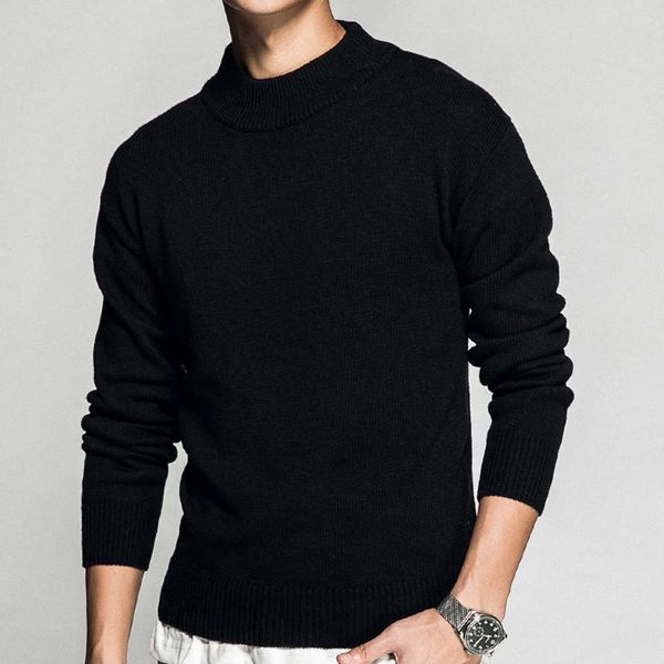 

men's basic o-neck soft cotton long sleeve pullover sweater8uy, Black