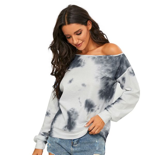 

women designer clothes women tie-dye long sleeves off shoulders sweatershirt pullover autumn winter fashion casual sweater cz111605, White