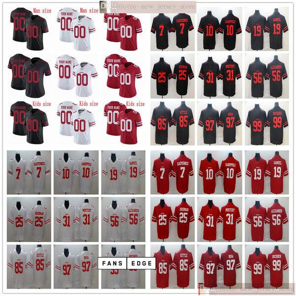 

ncaa football george kittle jimmy garoppolo nick bosa richard shermen raheem mostert colin kaepernick deebo samuel deforest buckner jerseys, Black;red