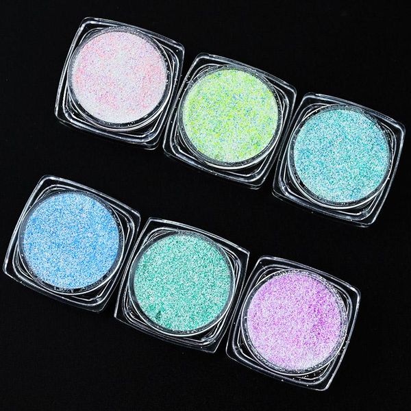 

nail glitter 6box glow powder shining candy sugar coating effect art chrome pigment dust for decoration, Silver;gold