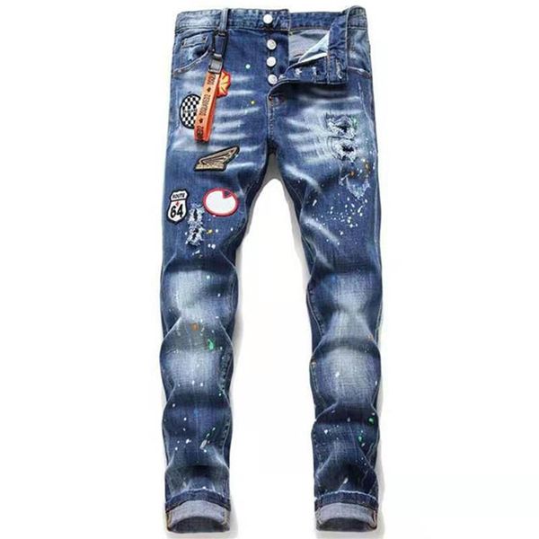

mens jeans classic a hip hop pants stylist jeans distressed ripped biker jean slim fit motorcycle brand new style men jeans, Blue