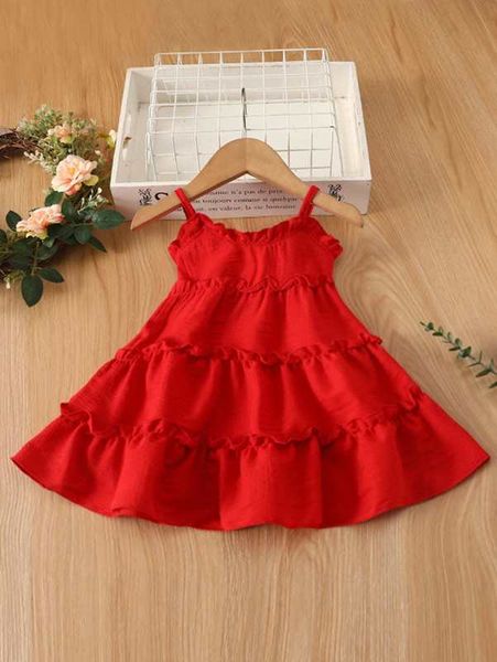

baby layered frill cami dress she, Red;yellow