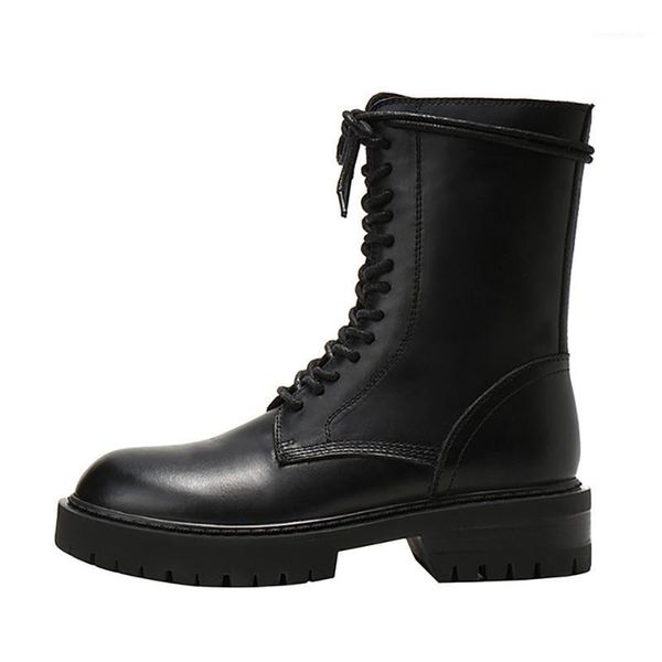 

boots brand designer women platform 2021 side zipper motorcycle chunky heels ankle for lace up shoes woman1, Black