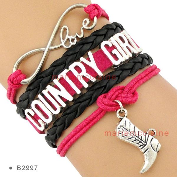 

charm bracelets infinity love country girl boy boots music hat leather women's fashion jewelry for women, Golden;silver