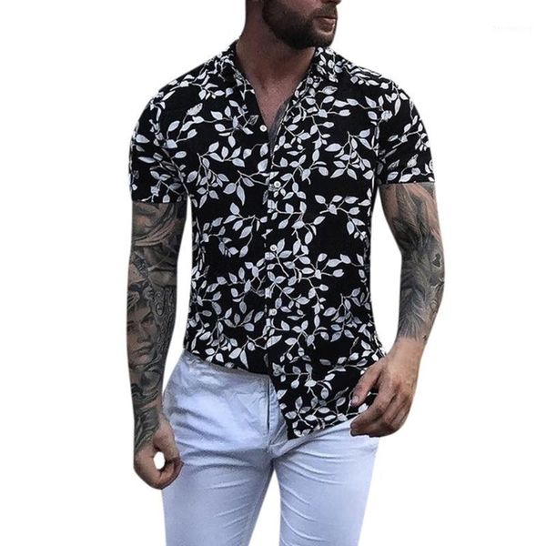 

klv short sleeve male shirt polyster men's blouse baggy beach hawaiian print short sleeve tunic men's button retro shirts 1, White;black