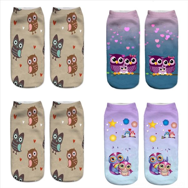 

aymqz summer short fashion animal print owl women's cotton cute funny mesh ankle fruits fruits socks happy new sock, Black