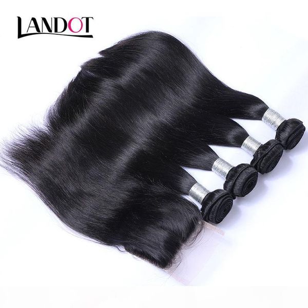 

8a mongolian virgin straight hair bundles with lace closure 100% mongolian remy human hair weaves closures natural color 1b can bleach & dye, Black
