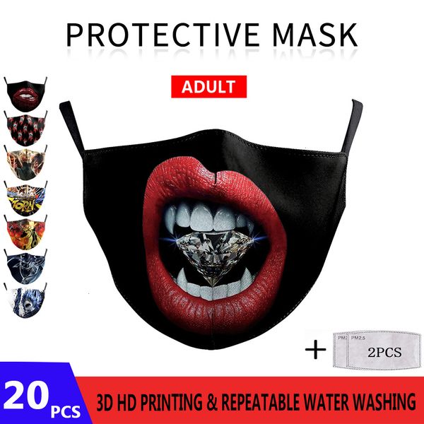 

reusable 3d printing cartoon anime skeleton adults protective pm.25 face mask cute unicorn printed masks 5laye