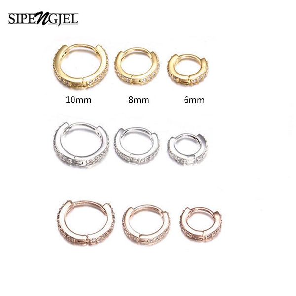 

hoop & huggie fashion 6mm/8mm/10mm cubic zircon round earrings geometric piercing ear for women korean jewelery 2021, Golden;silver