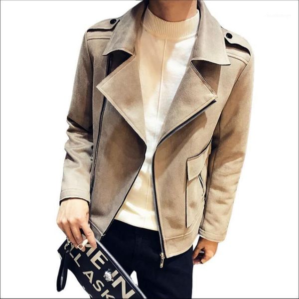 

men's jacket spring and autumn nightclub hair stylist personality locomotive zipper jackets korean singer slim suede jacket1, Black;brown