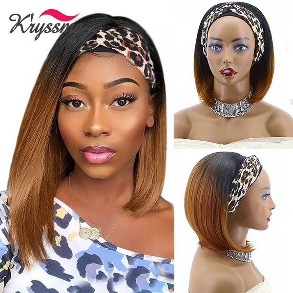 

lx brand headband wig synthetic short straight bob wigs for black women brown scarf natural hair wig with headband daliy usefactory direct