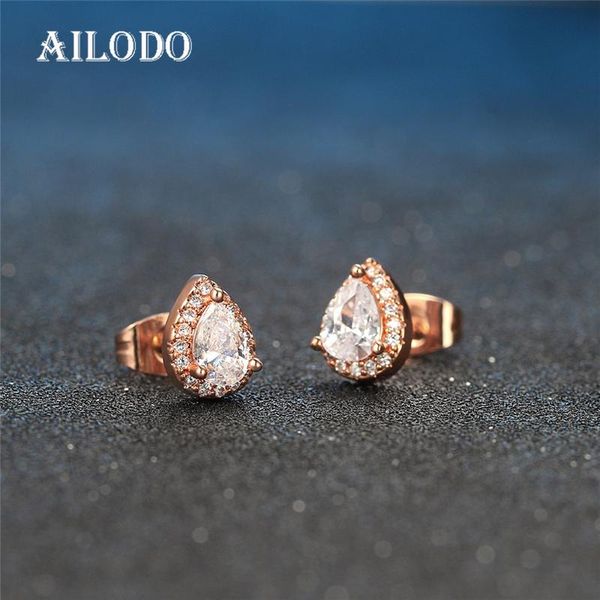 

stud ailodo women earrings fashion water drop shape cubic zirconia party wedding jewelry birthday gift 20dec36, Golden;silver