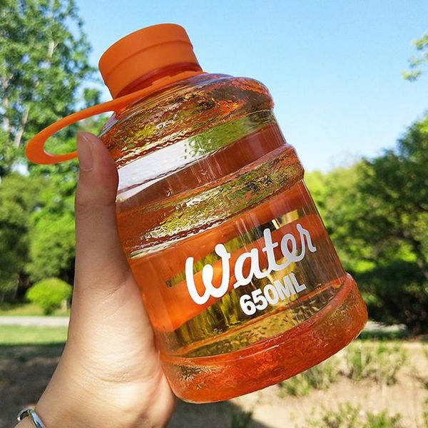 

650ml cute water bottle mini bucket plastic bottle outdoor sport drinking water bottles portable large capacity cup gym hiking bbycej