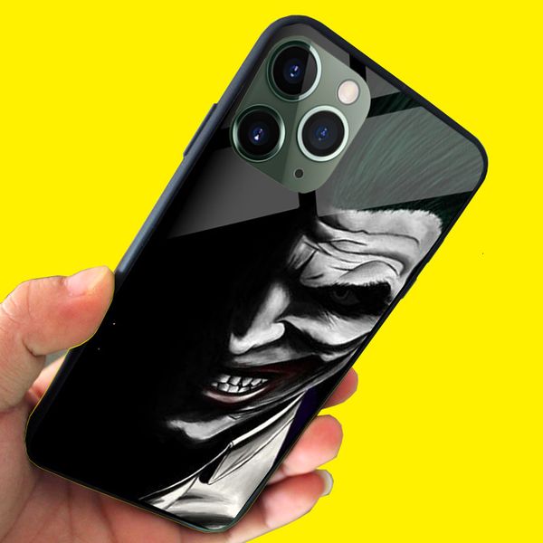 

hard glass dc tempered joker phone case face for iphone x 7p xs 11pro max samsung s9 note9 s10+ s10
