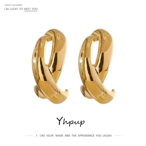 

yhpup fashion metal geometric women stud earrings minimalist gold color texture new design earrings 14 k jewelry gift 2021, Golden;silver