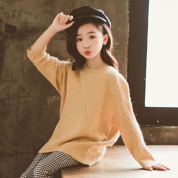 

autumn girl's and winter new 2020 children's wear versatile warm solid round neck bottomed sweater pullover 6501 i1dy, Blue