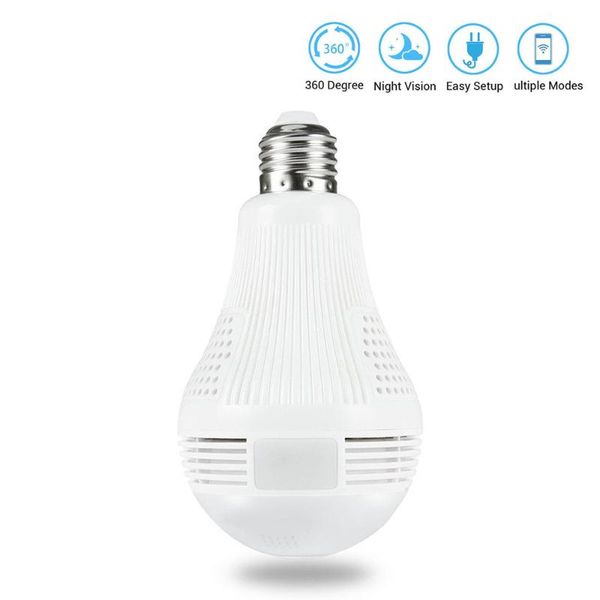 

fisheye bulb lamp ip camera 360 degree home security burglar led light 960p wireless panoramic home security wifi cctv