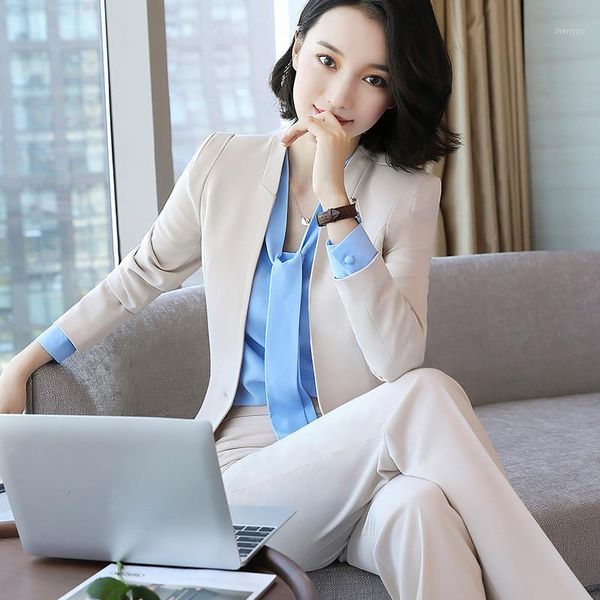 

elegant women suit office lady business work uniforms pant suits casual 2 piece blazer set formal pants jackets autumn large xxl1, White