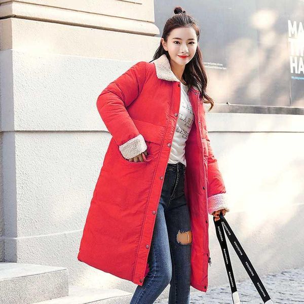 

winter women solid parka thick long jackets female plus size turn down collar cotton padded outwear mujer coats casaco feminino1, Black