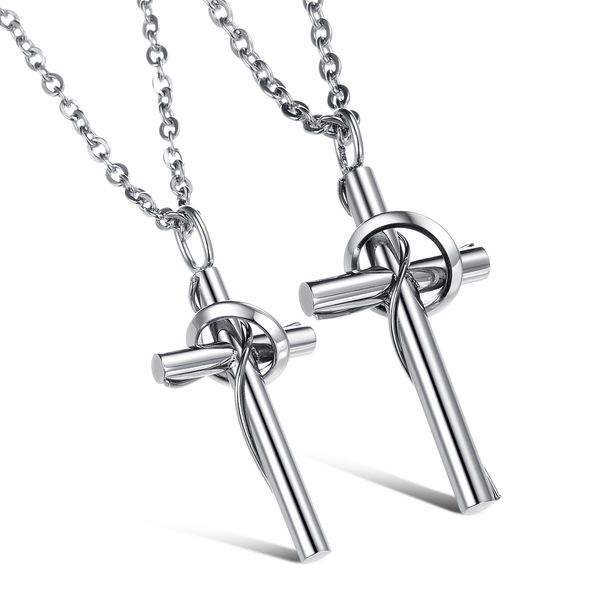 

new cross shape titanium stainless steel couple pendant necklace silver color anniversary valentine's birthday christmas gift gx520